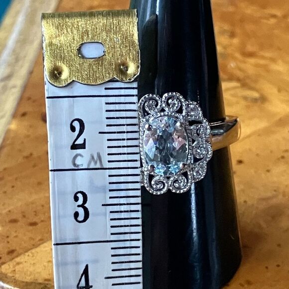 Natural Aquamarine Sterling Silver Ring Size 8.75 - Picture 7 of 9